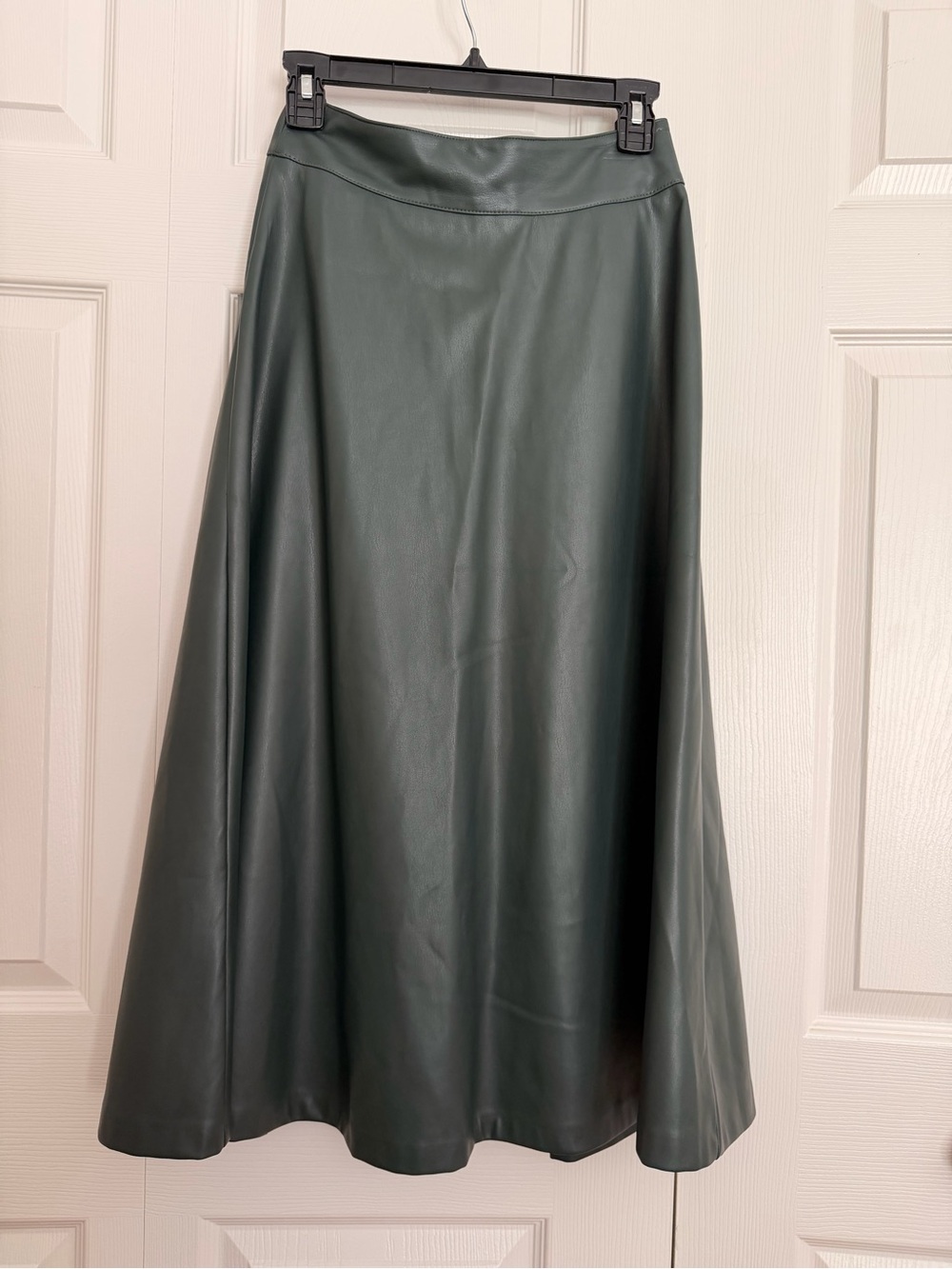 ZARA S Faux Leather Midi Skirt Green A-Line High Waist Panel Detail Pockets chic - Picture 5 of 10